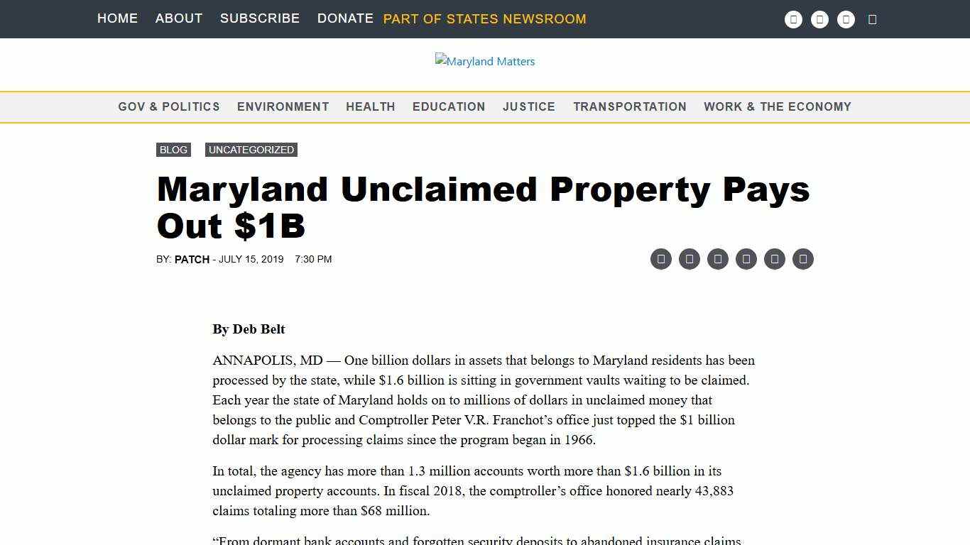 Maryland Unclaimed Property Pays Out $1B - Maryland Matters
